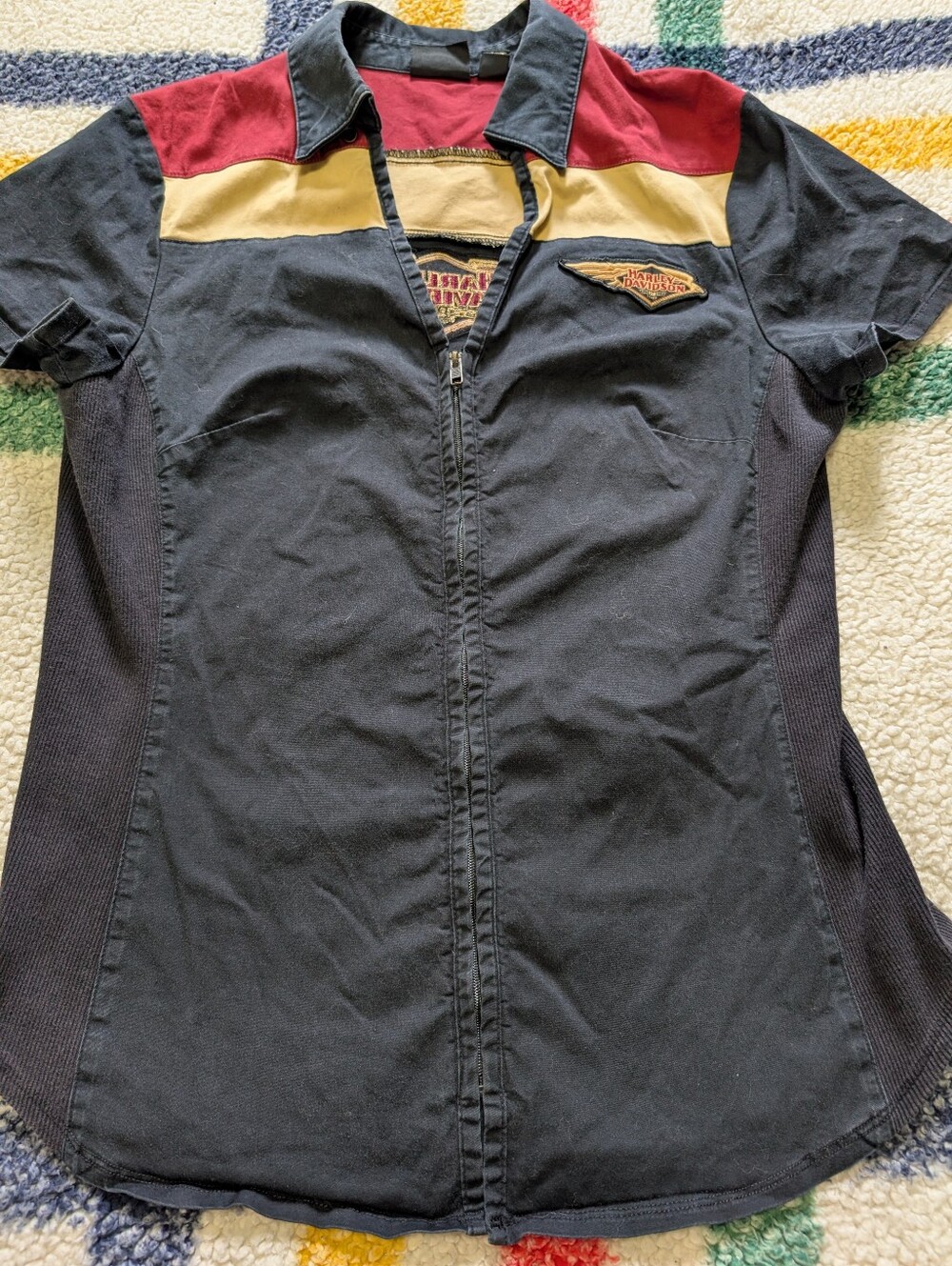 Harley-Davidson Black Polo Shirt with Red and Cream Accents